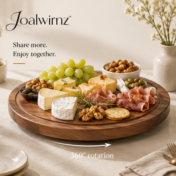 Joalwirnz™ Walnut Wood Rotating Serving Tray