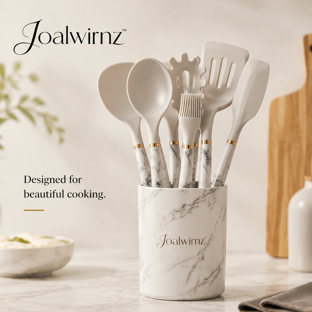 Joalwirnz™ Marble Finish Silicone Kitchen Utensil Set
